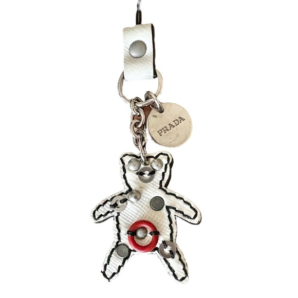 Authentic PRADA White Leather Bear Keychain Bag Charm - Picture 2 of 8